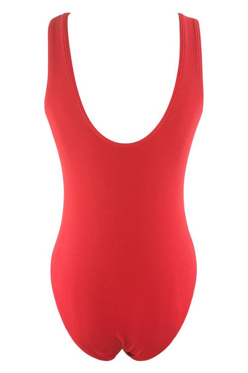 Red Strappy Lace Up Plunge Low Back Sexy One Piece Swimsuit
