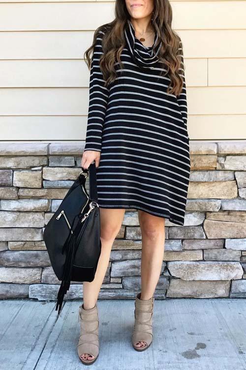 Striped Knee Length Dress
