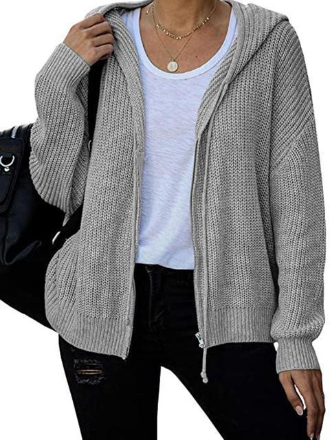 Casual Solid Zipper Sweater Cardigan