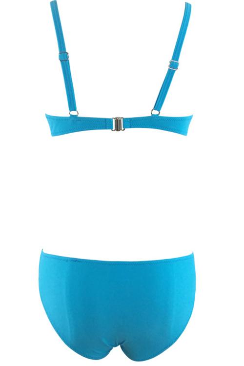 Blue Color Block Padded Push Up High Waisted Bikini