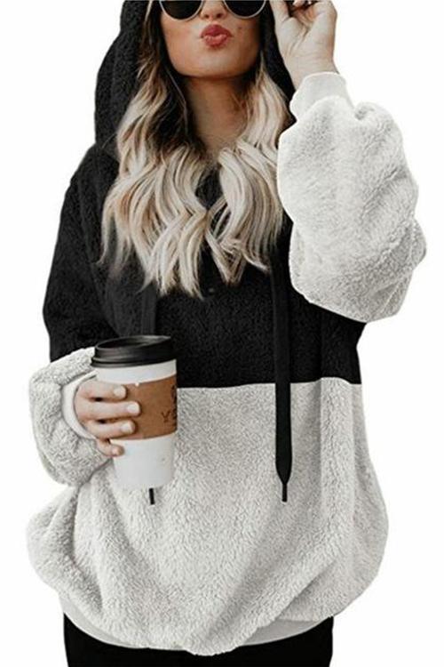 Long sleeve hooded solid color sweater