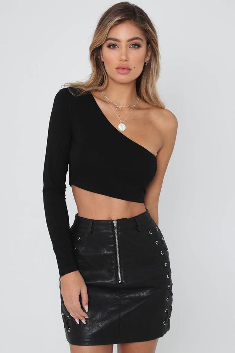 Chic Long Sleeve One Shoulder Cropped Beach Top