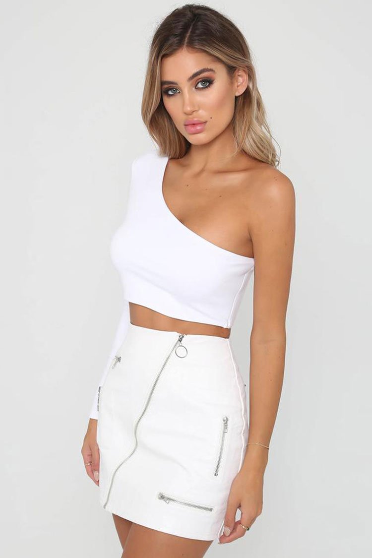 Chic Long Sleeve One Shoulder Cropped Beach Top