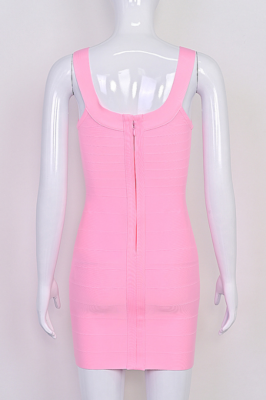 Blush Pink Scoop Neck Wide Strap Panel Bandage Bodycon Mini Dress 7