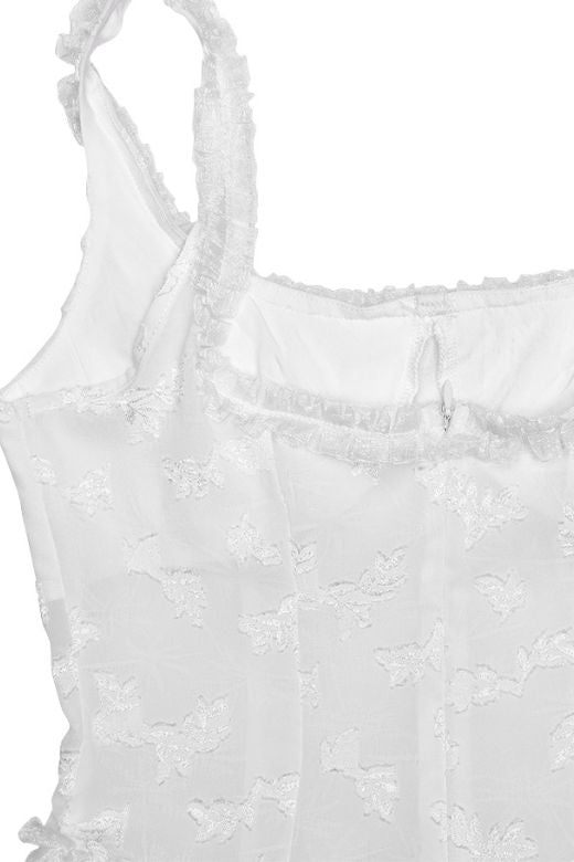 Pearl White Lace Panel Bustier Basque Waist High Split Flowy Maxi Dress 8