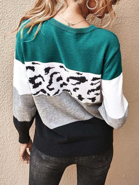 Color Block Leopard Patchwork Sweater