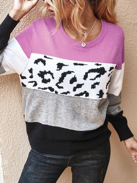 Color Block Leopard Patchwork Sweater