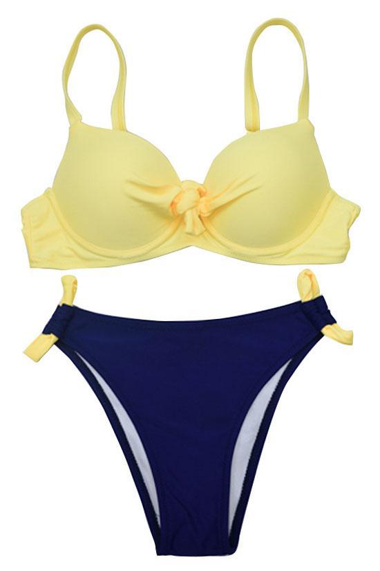 Contrast Color Bowknot Front Underwire Bikini Swimsuit - Two Piece Set