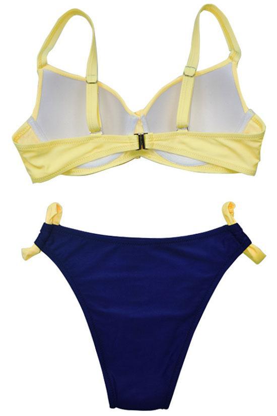 Contrast Color Bowknot Front Underwire Bikini Swimsuit - Two Piece Set