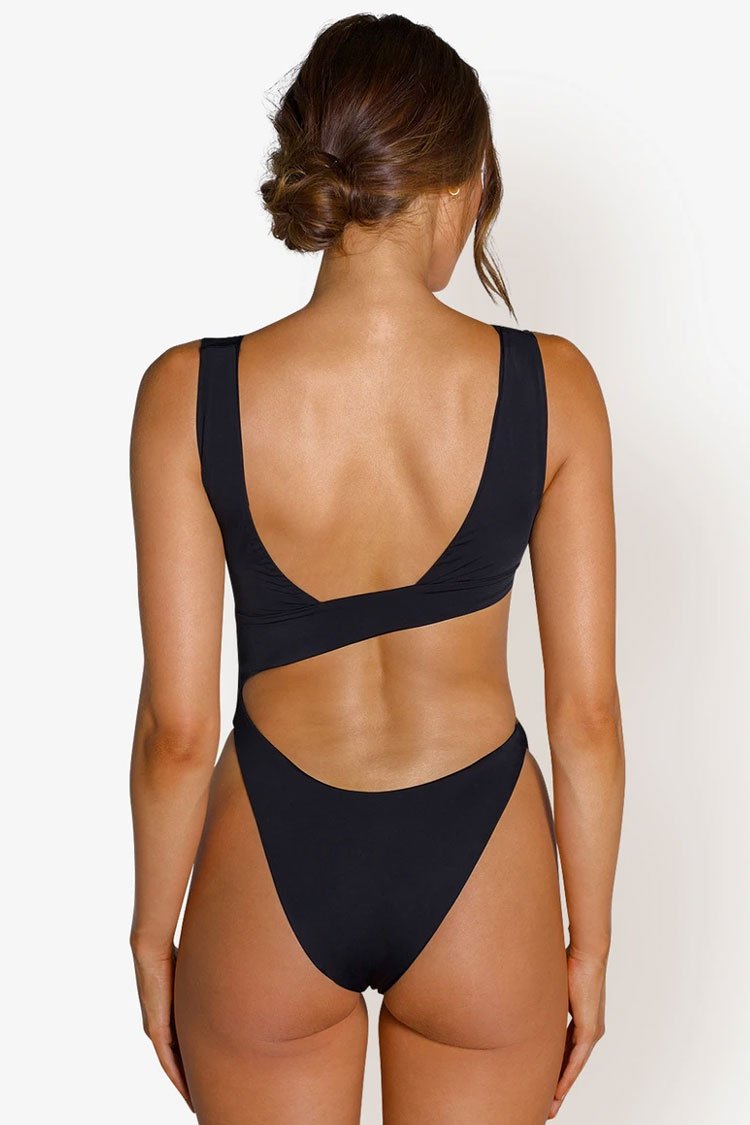 Cutout Metal Ring V Neck One Piece Swimsuit