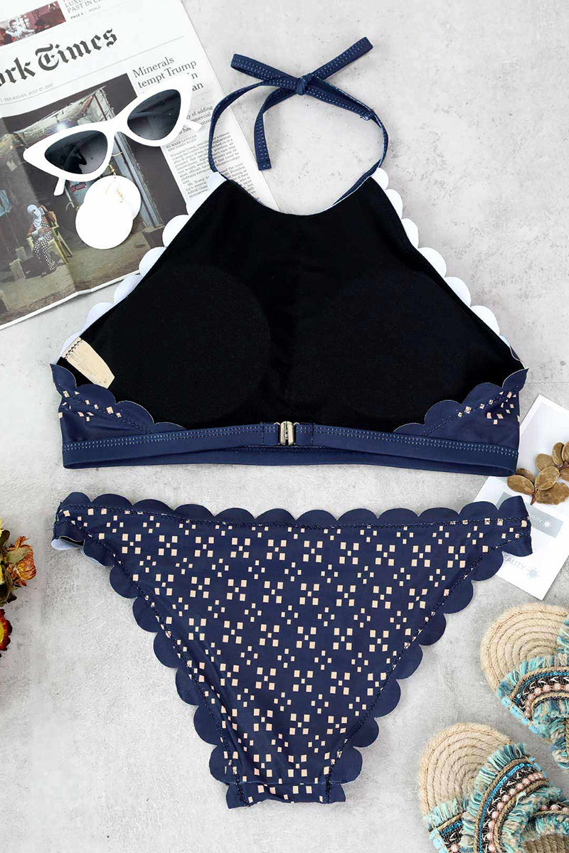 Daily Skinny Patchwork Blue Two Pieces Swimsuit