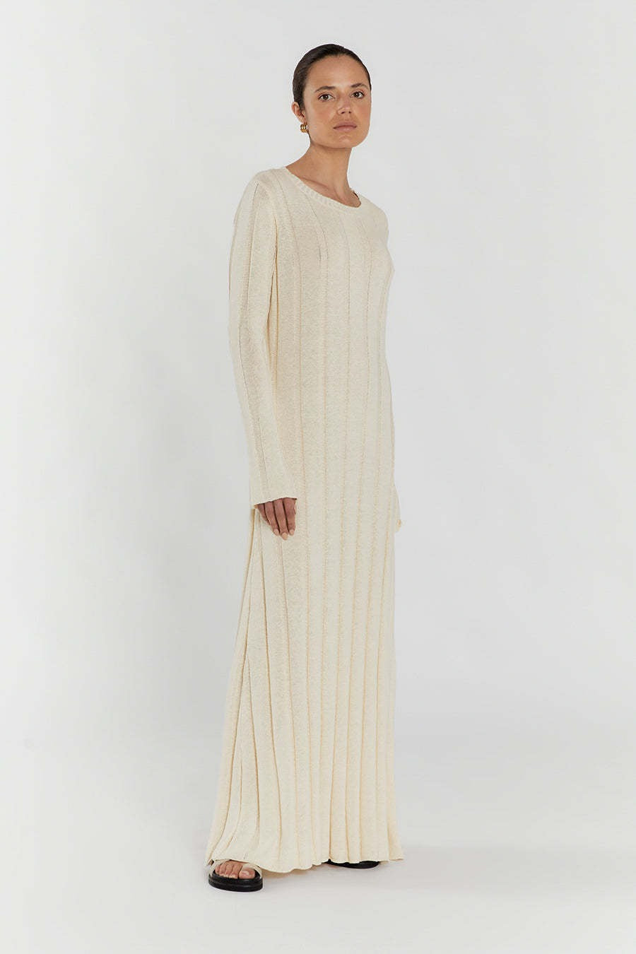 Rib Knit Long Sleeve Flare Hem Maxi Sweater Dress 8