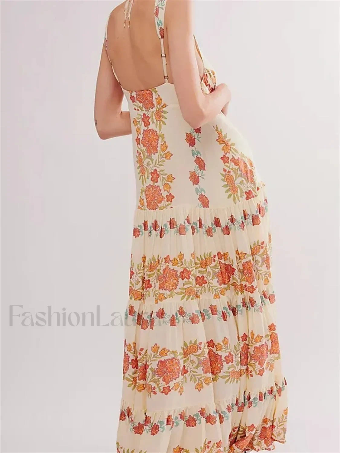 Orange Deep V Floral Loose Maxi Dress 2