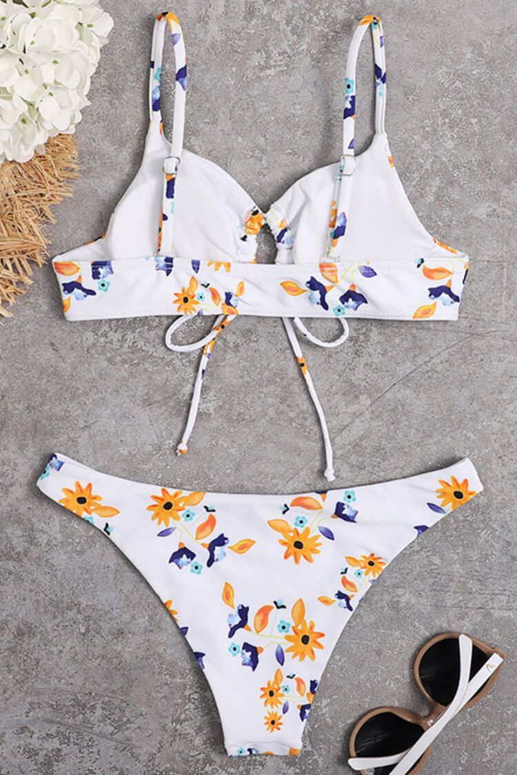 Ditsy Floral Tie Front Bralette Bikini Swimsuit - Two Piece Set