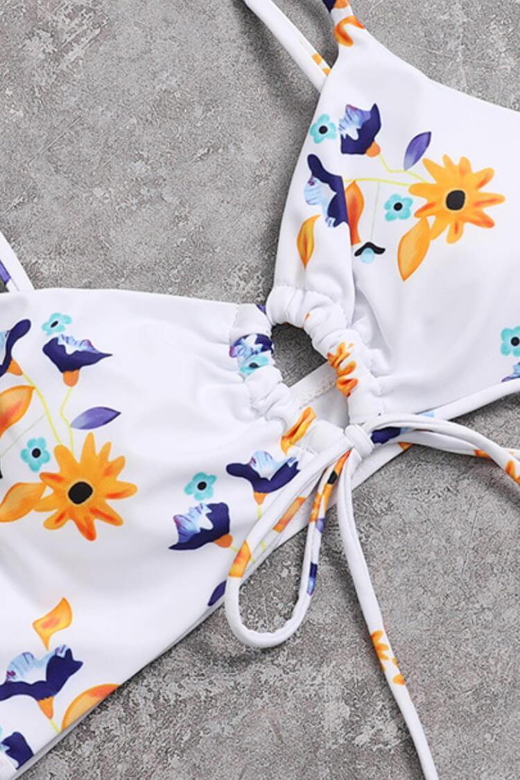 Ditsy Floral Tie Front Bralette Bikini Swimsuit - Two Piece Set