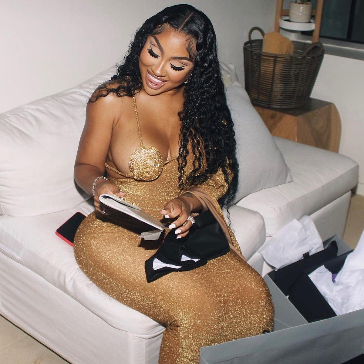 Rhinestone Bra Detail Mesh Maxi Dress