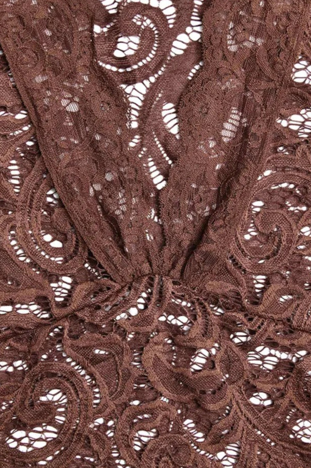Floral Lace Deep V-Neck Bell Sleeve Asymmetric Ruffle Hem Mini Dress 9