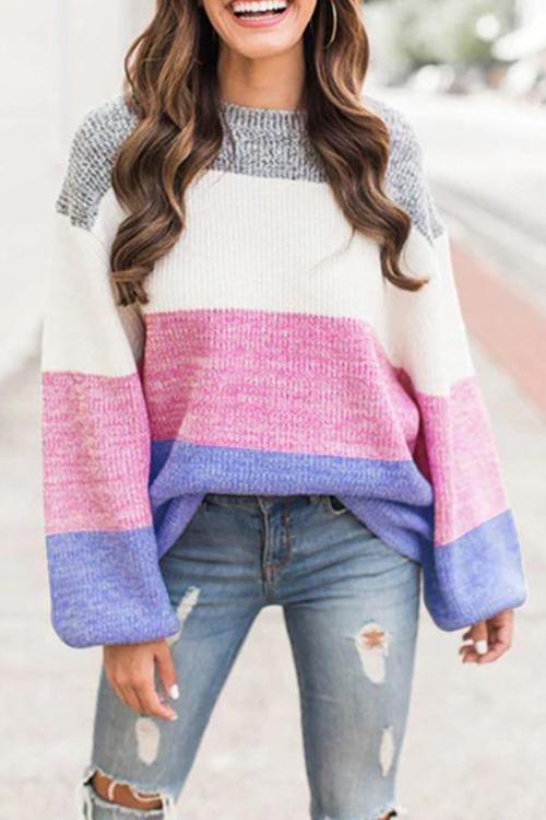 Casual Patchwork Multicolor Sweater