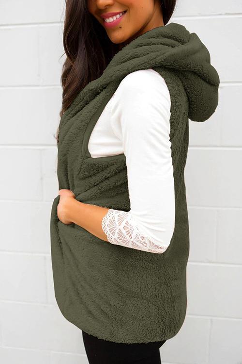 Casual Solid Hooded Collar Vests