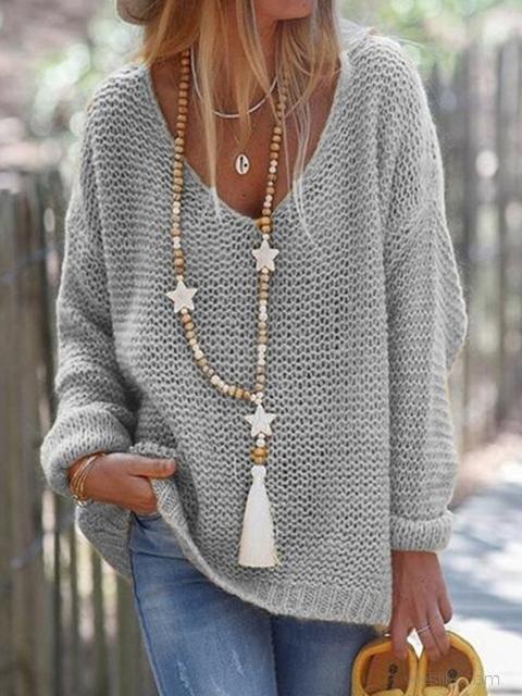 Casual Round Neckline Loose Shift Sweater