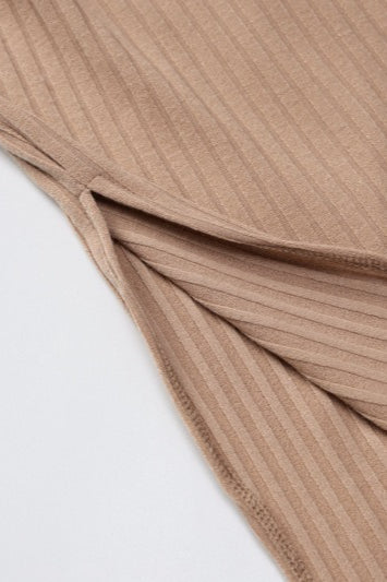 Ribbed Knit One-Shoulder Long Sleeve Slit Bodycon Mini Sweater Dress