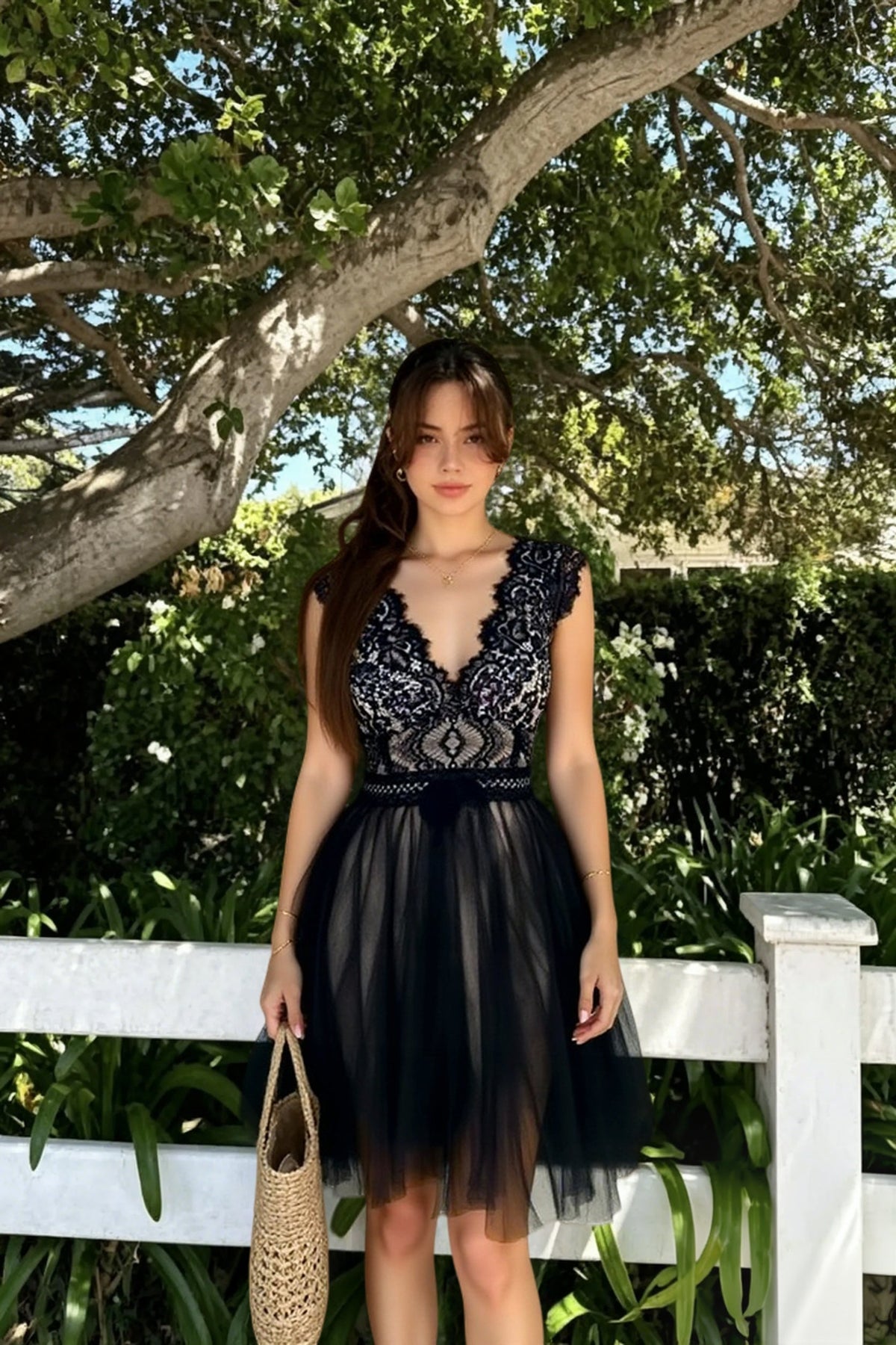 Lace Scalloped Cap Sleeve Bow Waist Tiered Tulle Handkerchief Hem Mini Dress 2