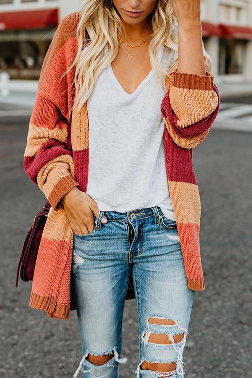 Contrast Stitching Sweater Cardigan
