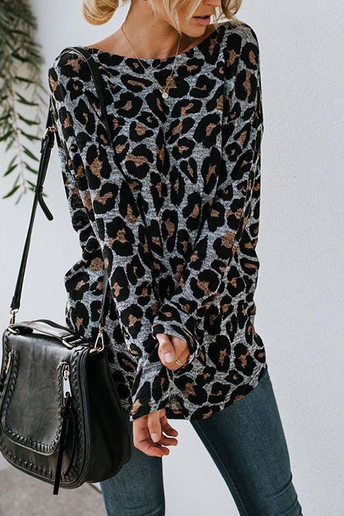 Leopard Print Halter Long-sleeved T-shirt