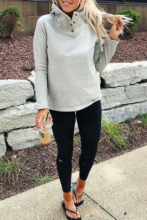 High Collar Loose Button Hoodie