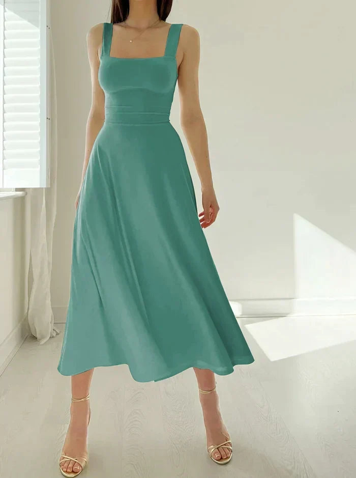 Square Neck Wide Strap A-Line Midi Dress 9