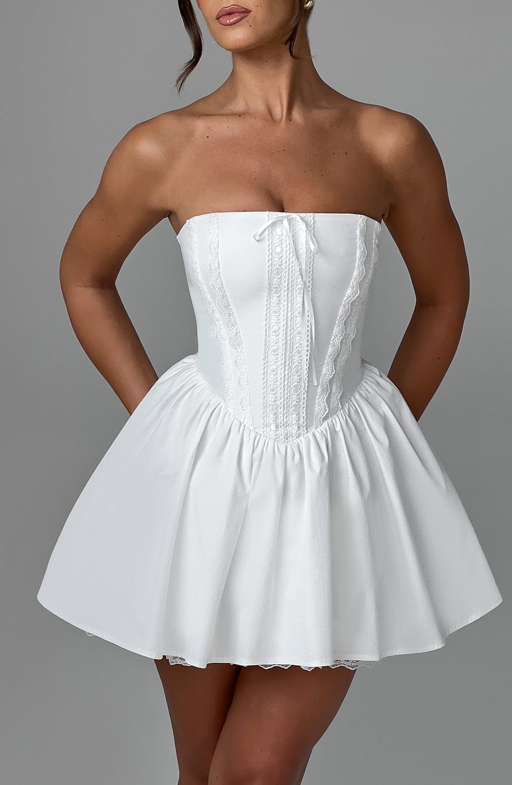 Strapless Lace Up Basque Waist Babydoll Mini Dress 6