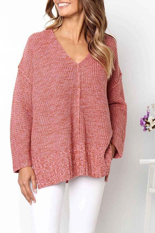 Casual Slit Hem Pink Sweater
