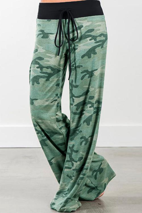 Fashion Loose Belt Camouflage Print Pants