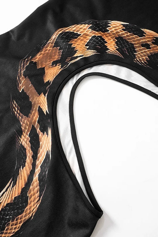 Snake Print Waist Cutout High Slit Sleeveless Bodycon Maxi Dress 5