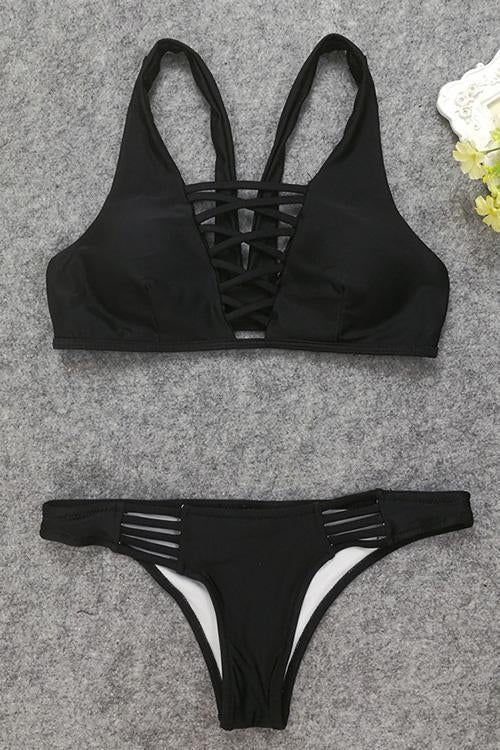 Black Strappy Crisscross Sexy Two Piece Swimsuit