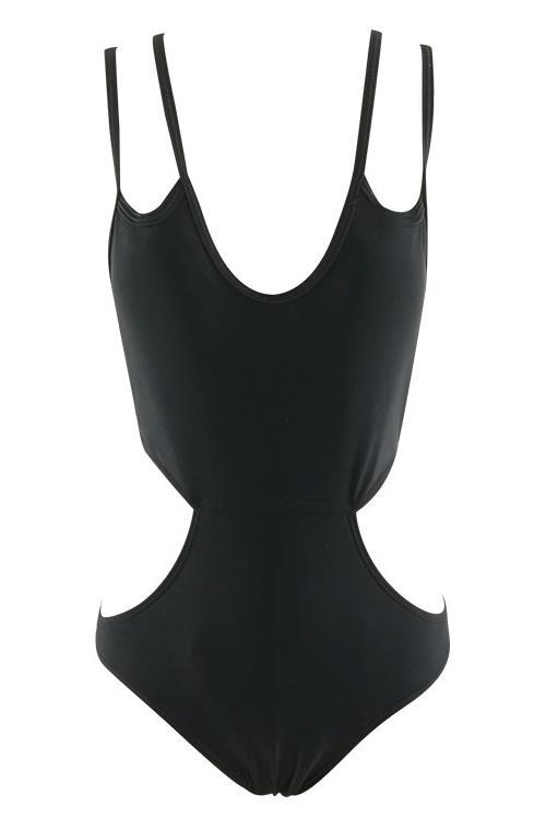 Black Plunging Strappy Cutout Backless Sexy Monokini One Piece Swimsuit