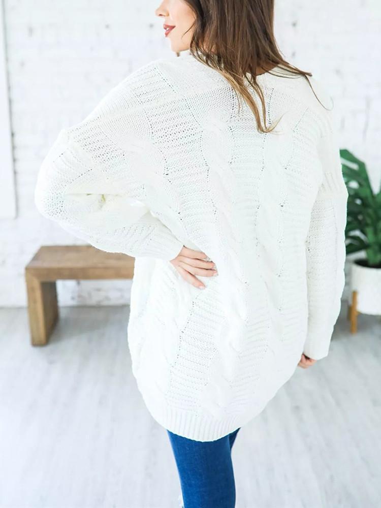 Solid Color Thick Knitting Long Cardigan