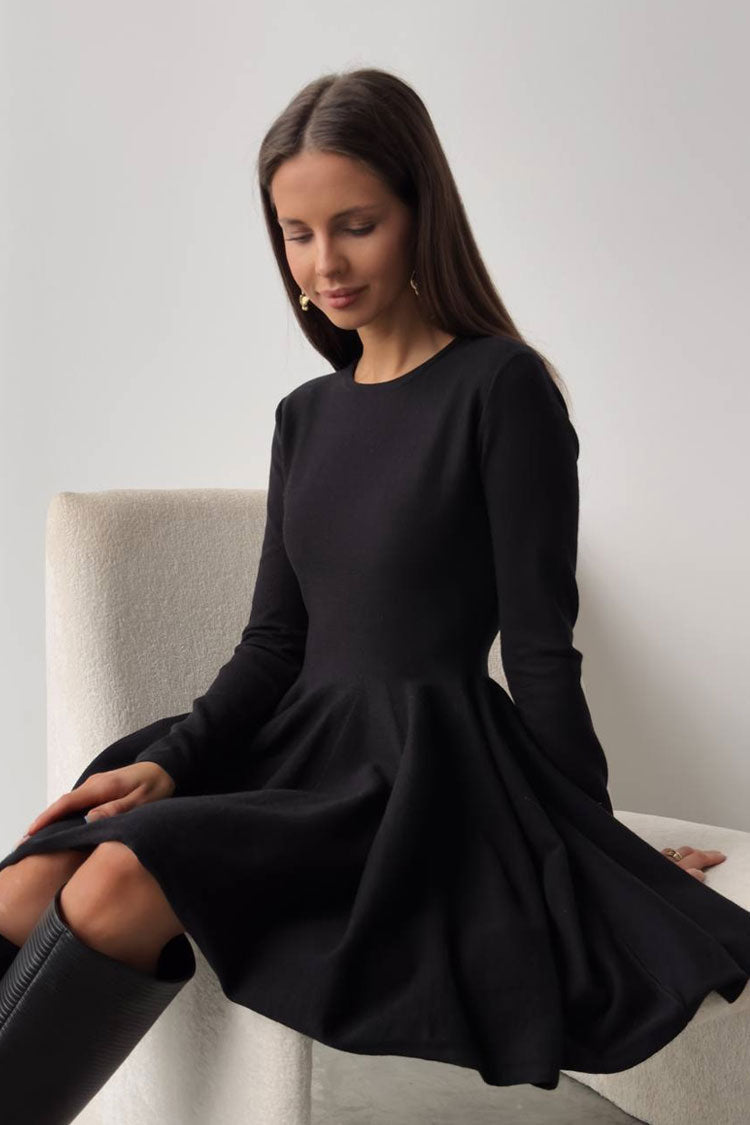 Crew Neck Long Sleeve Rib Knit Fit and Flare Sweater Mini Dress 3