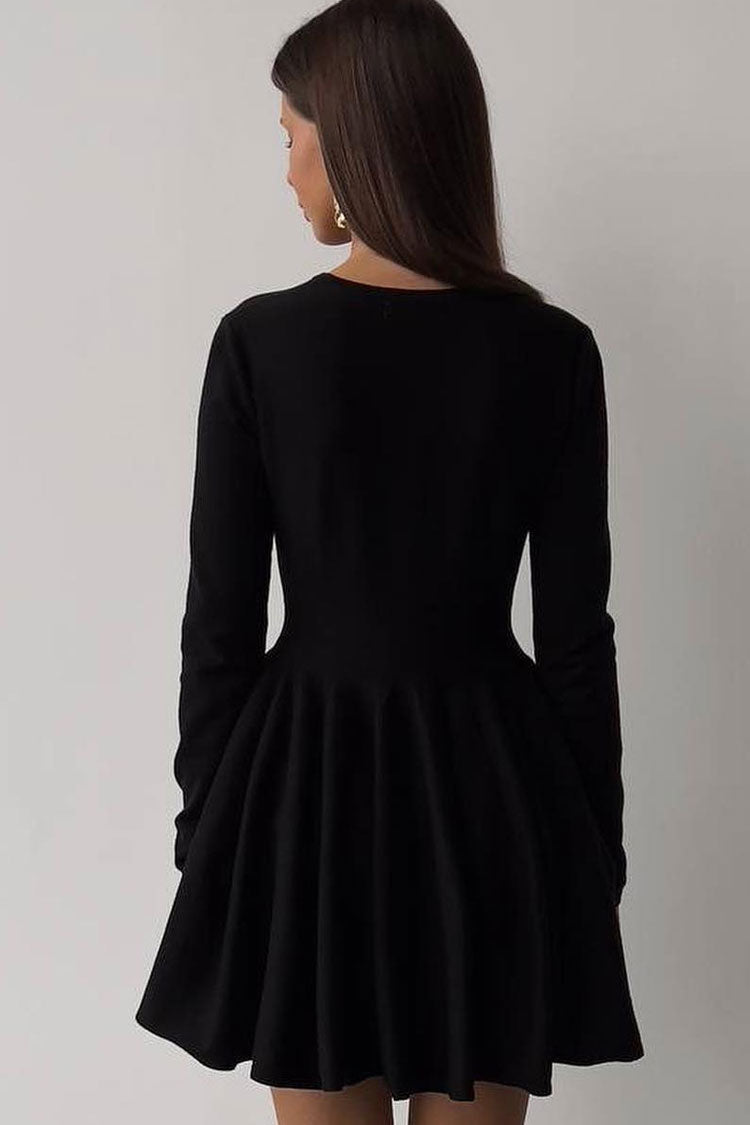 Crew Neck Long Sleeve Rib Knit Fit and Flare Sweater Mini Dress 2