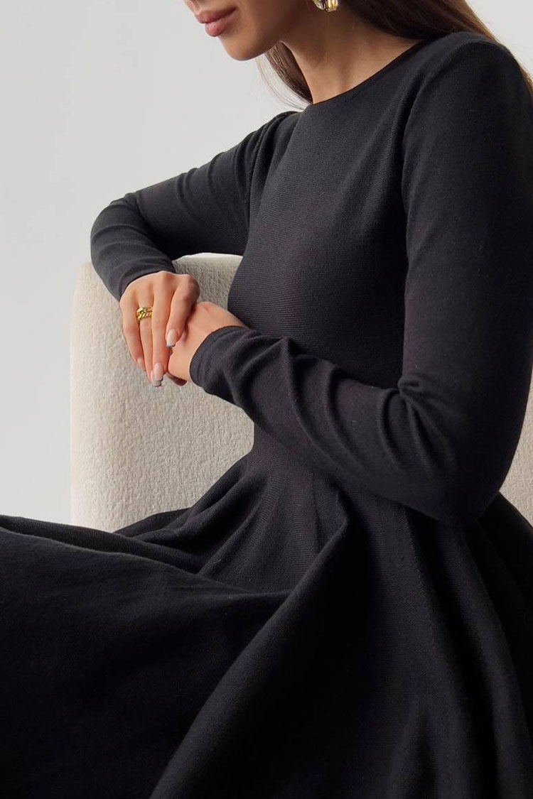 Crew Neck Long Sleeve Rib Knit Fit and Flare Sweater Mini Dress 5