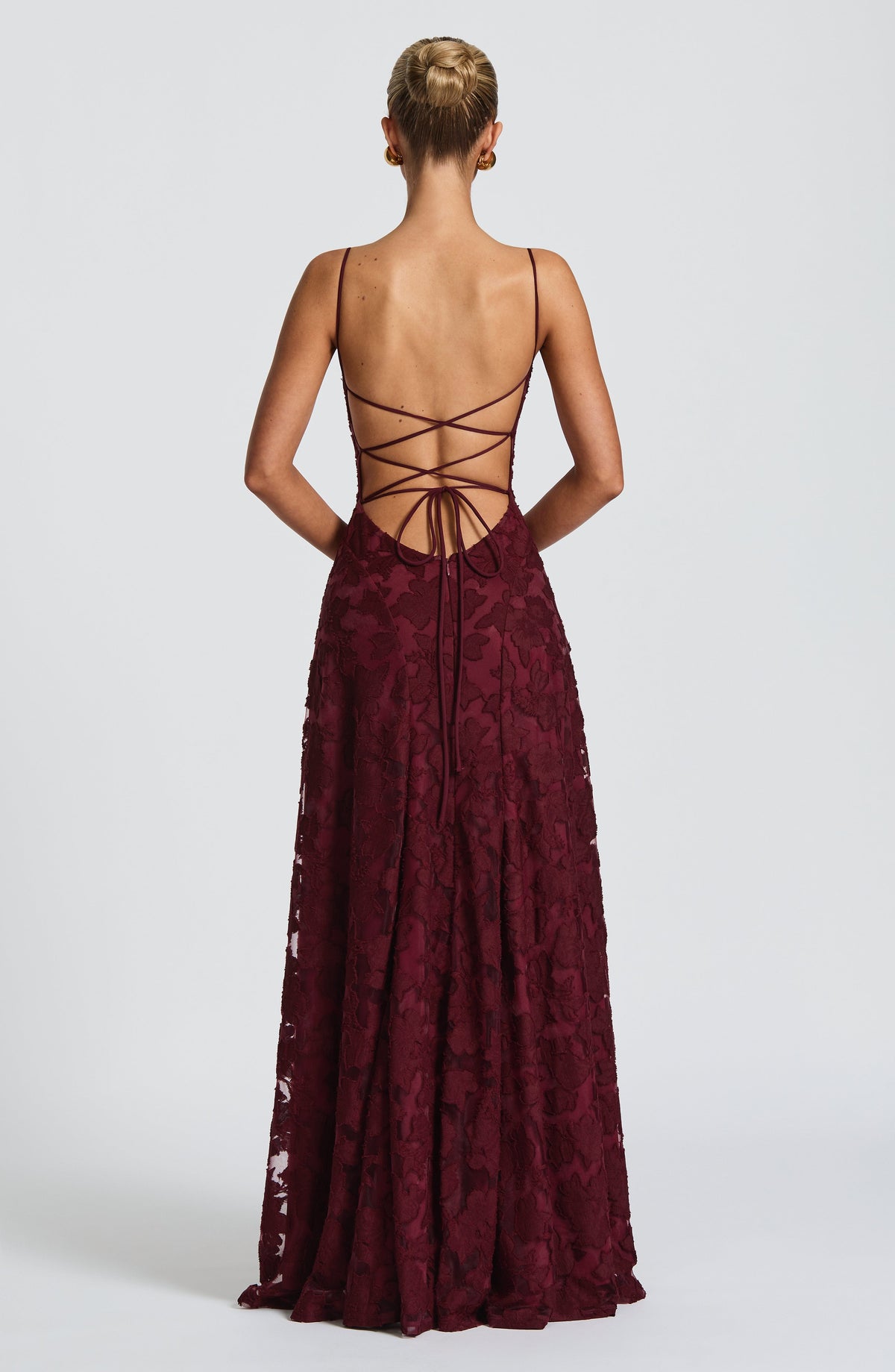 Spaghetti Strap Square Neck Floral Burnout A-Line Floor-Length Gown 5