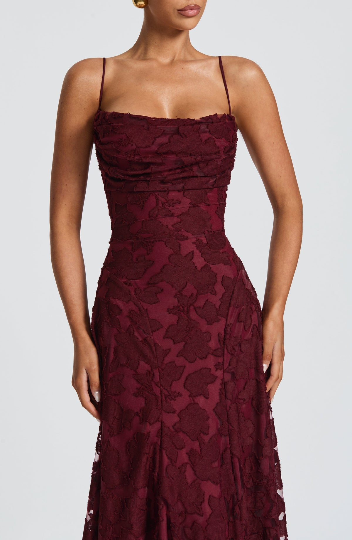 Spaghetti Strap Square Neck Floral Burnout A-Line Floor-Length Gown 3