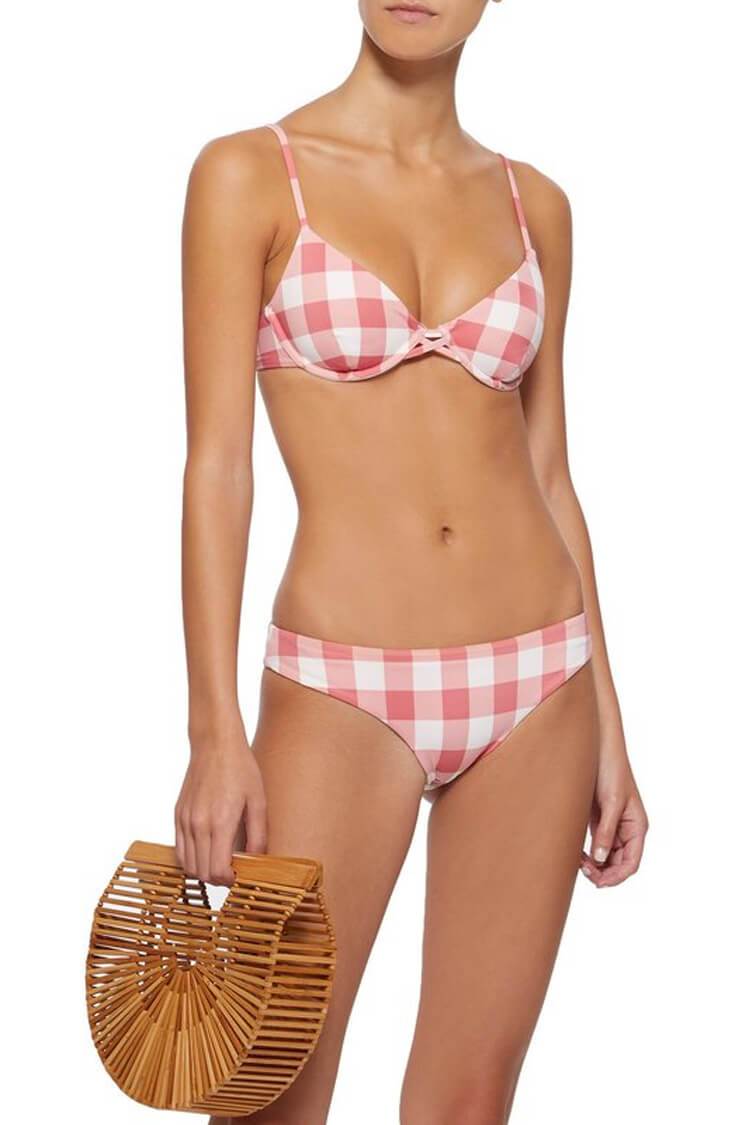 Gingham Printed Underwire Bikini Swimsuit - Two Piece Set