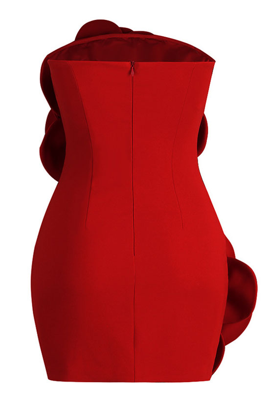 Oversized 3D Rosette Applique Strapless Bodycon Mini Dress 4