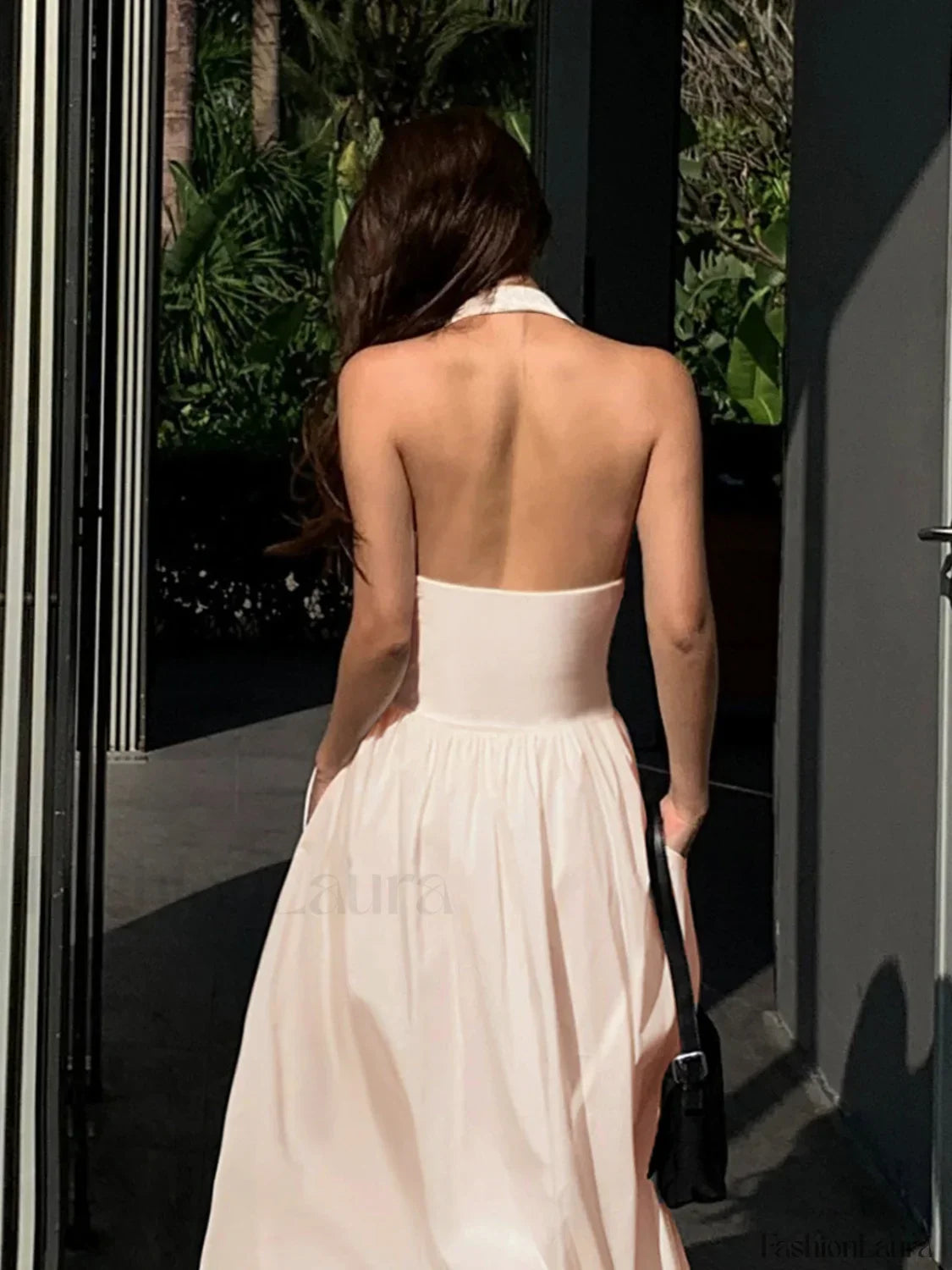 Off-white Halter Backless Pockets Dress 23