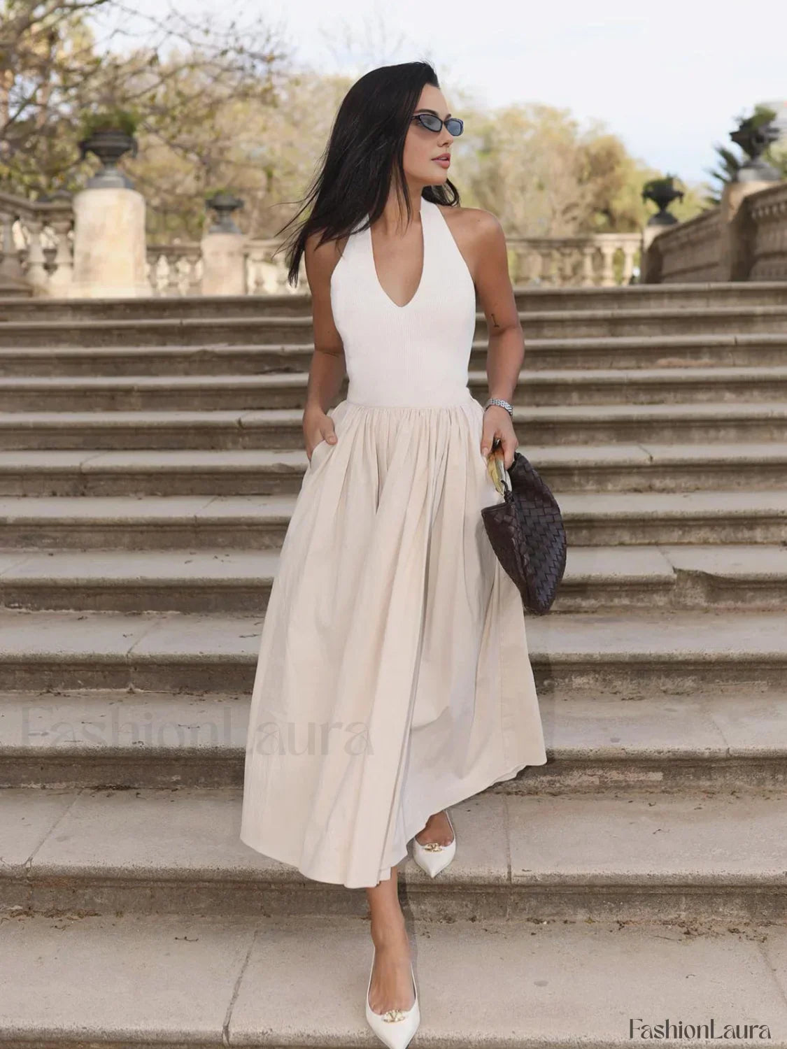 Off-white Halter Backless Pockets Dress 25