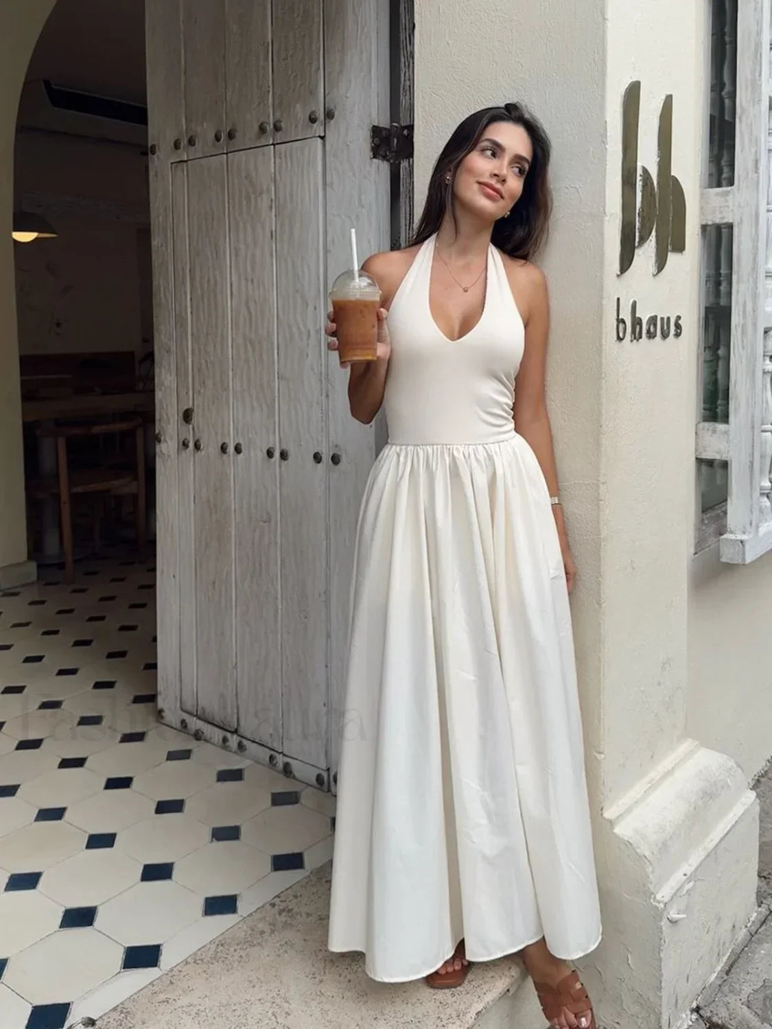 Off-white Halter Backless Pockets Dress 22