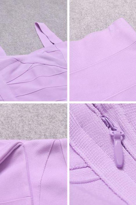Violet Purple Sweetheart Criss Cross Waist Bandage Bodycon Midi Dress 14