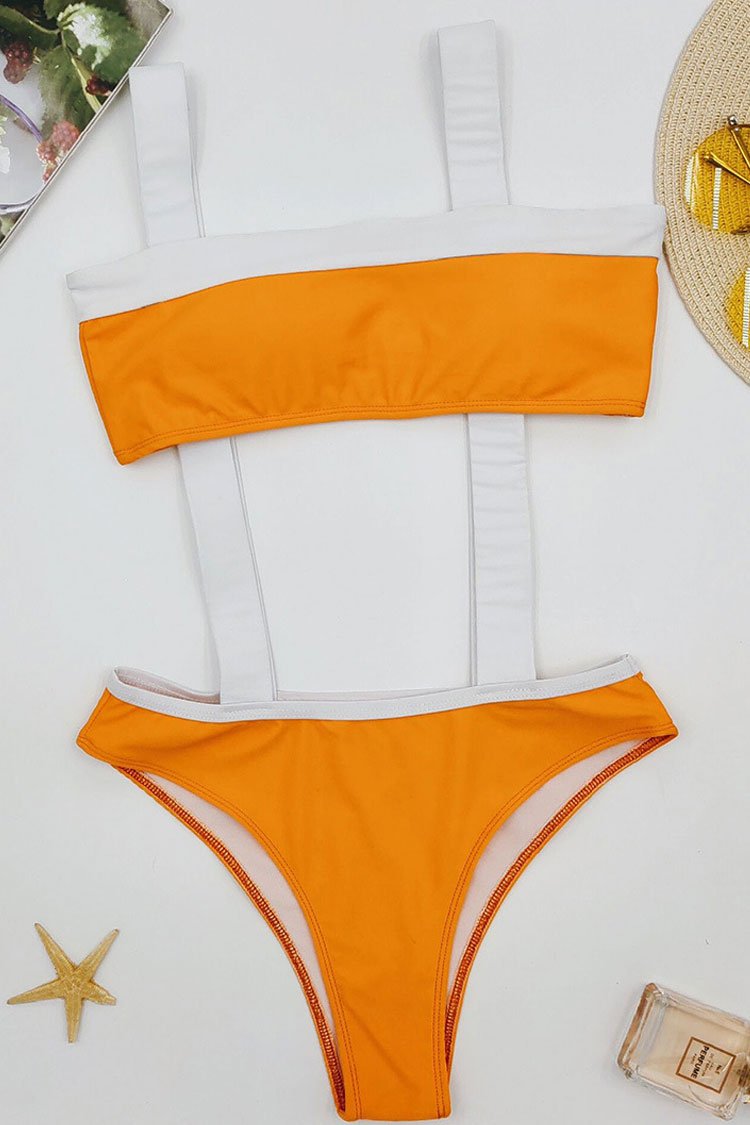 High Leg Contrast Bandeau Brazilian Bikini Swimsuit - Two Piece Set
