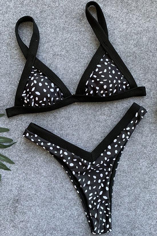 High Leg Dot Printed Triangle Bikini Swimsuit - Two Piece Set